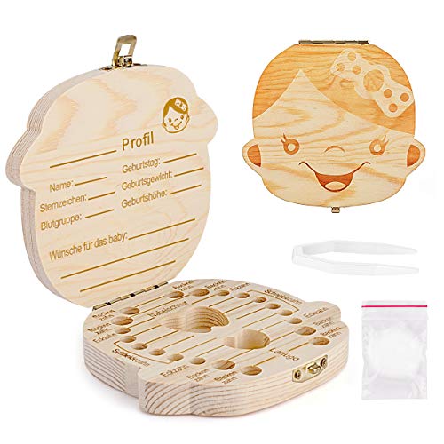 Spanish texto bebé dientes caja, Aitsite save cajas de madera personalizada caja de recuerdos de hoja caduca, personalizar personalizada bebé dientes caja (Niña)