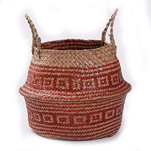 SUNXIN Seagrass cesta de cesteria de mimbre plegable colgante maceta de flores maceta sucia de lavanderia cesto de almacenamiento cesta decoracion para el hogar talla (27 X 23cm)