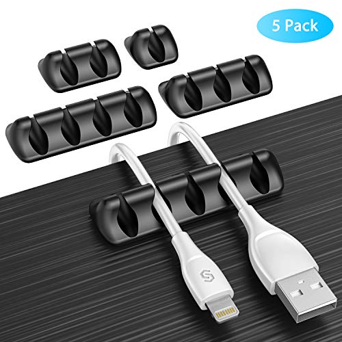 Syncwire - Organizador de Cables (5 Unidades), Varios usos, para Escritorio, Cable de alimentación, Cable de Carga USB, Cable de Audio, Cable de Carga, etc. - Negro