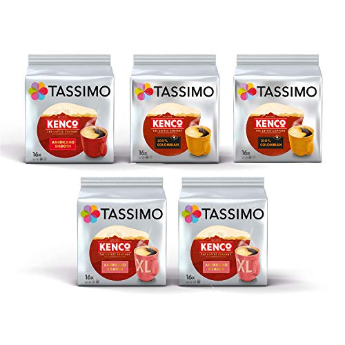 Tassimo Coffee Kenco Bundle Cápsulas de Café - Kenco Americano Smooth/Americano Grande/reine kolumbianische - 5 Paquetes (80 Porciones)