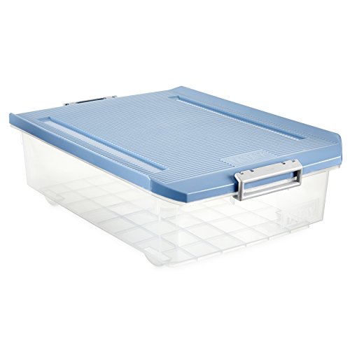 TATAY 1151207 - Caja de Almacenamiento Multiusos Bajo Cama con Tapa, 32 l de Capacidad, Plástico Polipropileno Libre de BPA, Azul, 40 x 56 x 17,5 cm