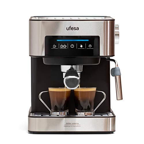 Ufesa CE7255 Cafetera Expresso y Capuccino con Panel Táctil Digital, Vaporizador Orientable, 20, 2 Modos: café Molido o Monodosis, Filtros Bar Cream, Función Calienta Tazas, 850 W, 2 Cups, Negro Ufesa CE7255 Cafetera Expresso y Capuccino con Panel Táctil Digital, Vaporizador Orientable, 20, 2 Modos: café Molido o Monodosis, Filtros Bar Cream, Función Calienta Tazas, 850 W, 2 Cups, Negro