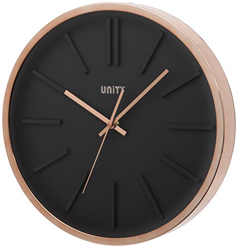Unity Missouri Reloj de Pared con Esfera Negra y Caja de Oro Rosa, 35 cm