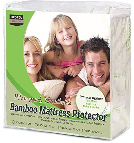 Utopia Bedding Protector de colchón Impermeable de bambú Funda de colchón hipoalergénica y Ajustable (140 cm x 200 cm x 30 cm)