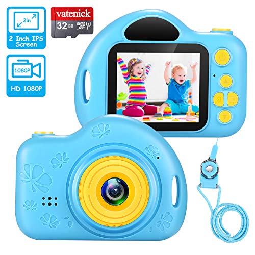 vatenick Cámara Digital para Niños Juguete para Niños Regalos Cámara De Vídeo A Prueba De Choques Pantalla HD de 2 Pulgadas 1080P Regalos Tarjeta TF de 32GB Regalos para Niños y Niñas de 3 a 12 Años.