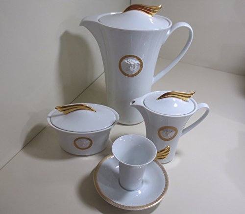 Versace Medaillon Meandre D Oro Serv Caffe 9 piezas color (6 tazas de café espresso + Cafetera 1,20lt- 1 azucarero 0,20- 1 cremiera 0,22 -6 tazas Espresso)