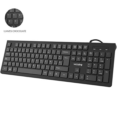 VicTsing Teclado USB Cable, Teclado (Español QWERTY) Llaves Chiclet para Windows 98/XP/7/8/10/ Vista, Mac (Teclado Cable) VicTsing Teclado USB Cable, Teclado (Español QWERTY) Llaves Chiclet para Windows 98/XP/7/8/10/ Vista, Mac (Teclado Cable)