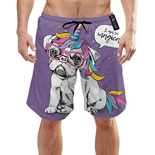 Ye Hua Cachorro Bulldog con un Traje de Colores Brillantes Traje de baño de Secado rápido para Hombres con Bolsillos Cintura elástica Larga Pantalones Cortos de Playa Trajes de baño XXL
