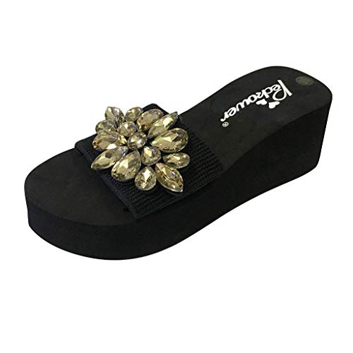 Yvelands Verano Primavera Mujeres Liquidación Señoras Chicas Cristal Cuñas Sandalias Zapatillas Zapatos de Playa (Oro,38)