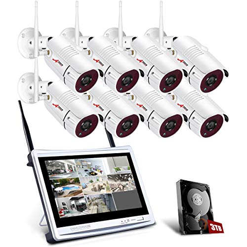 【2020 Actualizado】 ANRAN 1080P Kit Cámaras de Vigilancia WiFi con Monitor de 12 Pulgadas 8CH NVR CCTV Kit Videovigilancia WiFi con Pantalla 8 Cámaras de Vigilancia con 3TB HDD Visión Nocturna