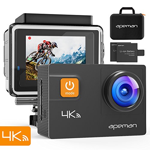 APEMAN A80 Cámara Deportiva 4K WiFi 20MP Cámara de Video Acuática Agua de 40M Estabilización Giroscópica Modo de Submarinismo 2 baterías de 20 Accesorios con Estuche de Transporte