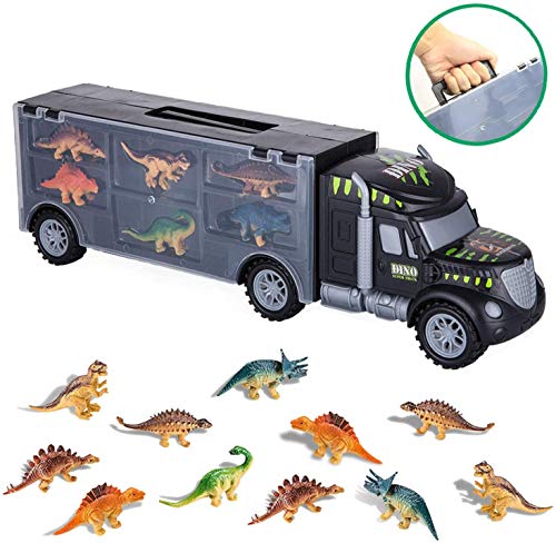 bhdlovely Dinosaurios Juguetes Camión de Dinosaurio Transporte Camión Juguetes con 12 Mini Animales de Dinosaurios de Plástico Juguetes para Niños Niñas 3 - 12 Años
