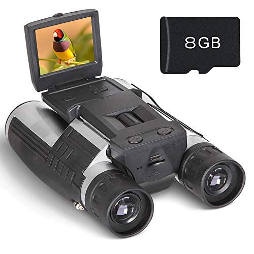 Binocular Cámara Digital Prismáticos Cámara Pantalla LCD HD 2" FHD 1080P Digital Vídeo 12 x 32 5MP Grabadora de Vídeo y Foto con Tarjeta de 8GB TF Gratis para Observar Pájaros