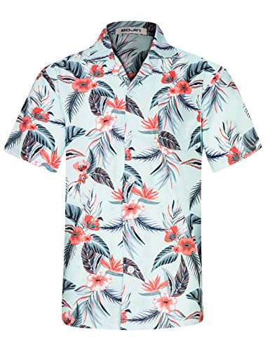 BOJIN Camisa de playa de manga corta para hombre Hawaiian Funky Tropical Flowers Aloha Regular Fit Ts016. S