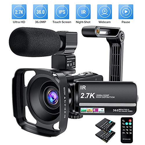 Cámara de vídeo de 2,7 K, 36 MP, UHD, WiFi, zoom digital 16X, visión nocturna infrarroja, pantalla táctil de 3 pulgadas, IPS, videocámara de vídeo con micrófono, parasol y soporte para cámara Cámara de vídeo de 2,7 K, 36 MP, UHD, WiFi, zoom digital 16X, visión nocturna infrarroja, pantalla táctil de 3 pulgadas, IPS, videocámara de vídeo con micrófono, parasol y soporte para cámara