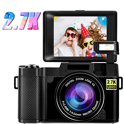 Cámara Digital Camara de Fotosa 2.7K 24MP Camara Compacta Full HD para Youtube Camara Fotos con Pantalla giratoria de rotación de 180 Grados de 3.0 Pulgadas con luz de Flash retráctil