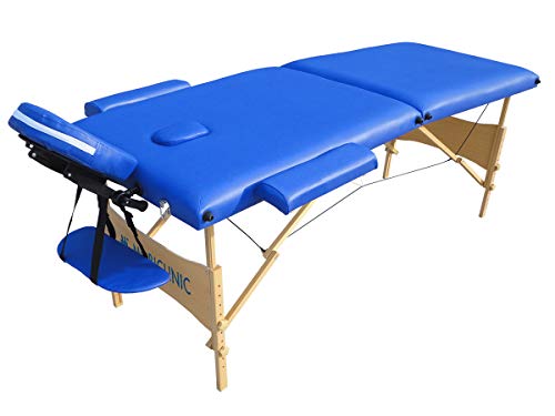 Camilla de masajes fisioterapia, Plegable, Madera y polipiel, 186x60 cm, Portátil, Modelo CM-01, Azul, Mobiclinic