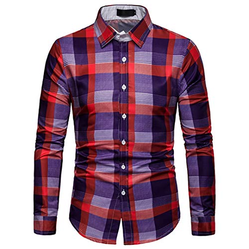 Camisa a Cuadros de Manga Larga de Corte Slim para Hombre Camisa a Cuadros de Algodón Vestido Informal de Negocios Camisa Británica con Estilo clásico Trabajo al Aire Libre Tallas Grandes,A,XL