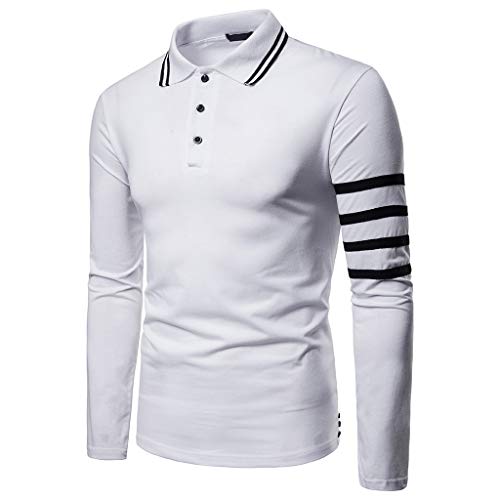 Camisa Casual Abotonada Yvelands Moda para Hombre Camisa de Manga Larga con Ajuste Superior Negocio Blusa a Rayas(Blanco,XL)