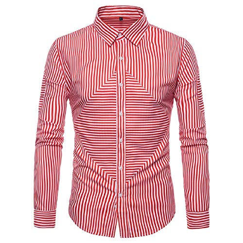 Camisa de Rayas Negra clásica para   Hombres Camisas de Vestir con Botones Casuales Camisa de Manga Larga Ajustada para Hombres