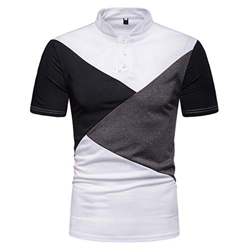 Camisa Hombre Camiseta Camisa de Solapa de Alto Grado de Costura de Tres Colores de los Hombres de Moda con Mangas Cortas Camiseta Camisa Negra Polos Hombre Camisa Rayas Hombre Crop Top Jodier