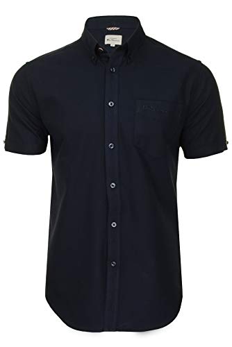 Camisa Oxford de Ben Sherman de manga corta para hombre Azul Azul marino oscuro (logo de bolsillo bordado) M