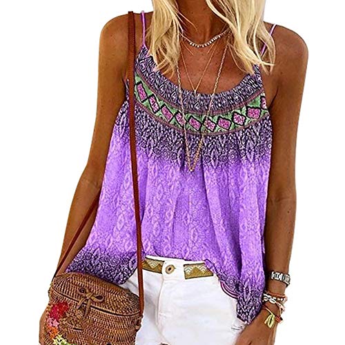 Camiseta Chaleco Cuello Redondo Estampado Sling Mujer Verano Suelto Casual Camiseta Chaleco Cuello Redondo Estampado Sling Mujer Verano Suelto Casual