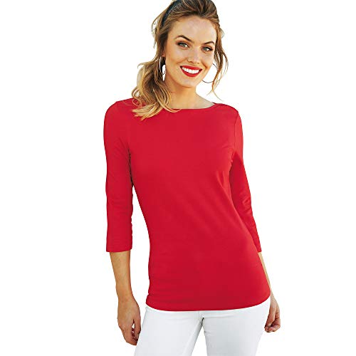 Camiseta Lisa Manga 3/4 Mujer - 112163,Rojo,S