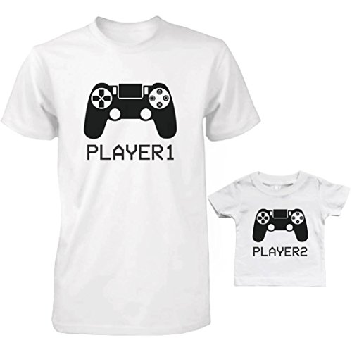 Camiseta para adulto y camiseta para bebé con diseño de mando de videojuegos e inscripción «Player 1» y «Player 2» -  Blanco -  Adulto (Large) - Infantil T-Camisa (24 Meses)