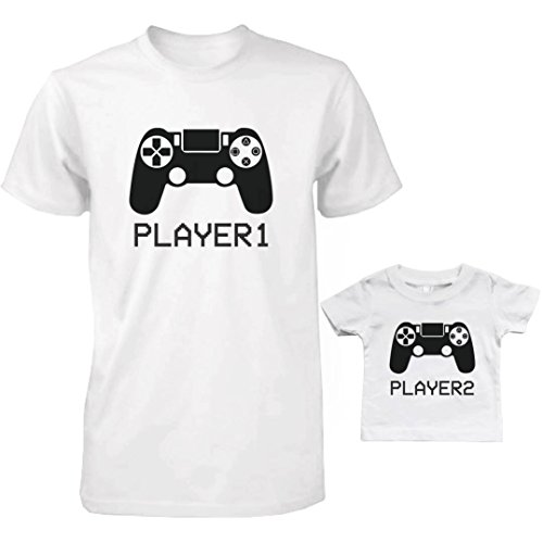 Camiseta para adulto y camiseta para bebé con diseño de mando de videojuegos e inscripción «Player 1» y «Player 2» - Blanco - Adulto (Large) - Infantil T-Camisa (24 Meses) Camiseta para adulto y camiseta para bebé con diseño de mando de videojuegos e inscripción «Player 1» y «Player 2» - Blanco - Adulto (Large) - Infantil T-Camisa (24 Meses)
