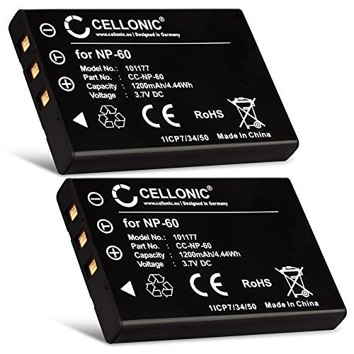 CELLONIC 2X Batería Premium Compatible con Toshiba Camileo P10 P30 Camileo H20 HD H10 Camileo S10 Camileo Pro HD PDR-T20 PDR-T30, NP-60 PDR-BT3 PX1425E-1BRS 1200mAh bateria Repuesto Pila