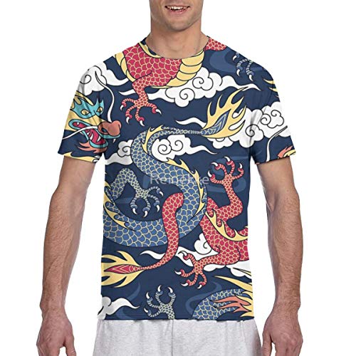 Cloud Dragon China Japanese Athletic Camiseta de Manga Corta de algodón para Hombre