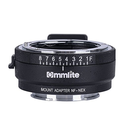 Commlite CM-NF-NEX Adaptador del Montaje de la Lente de Enfoque Manual para Nikon G, F, A, I, S, D Lente Sony NEX E Montaje cámara Sony A7 A7R NEX-3 NEX-5 NEX-7 NEX-VG10 con Dial de Apertura