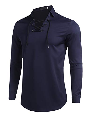 Coofandy - Camisa informal para hombre, diseño de jacobite escocés gótico, pirata, estilo medieval, renacentista Azul azul marino XL