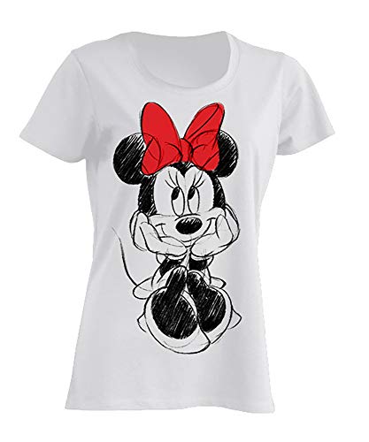 Disney Camiseta Minnie Mouse Lazo Rojo, 100% algodón (L)