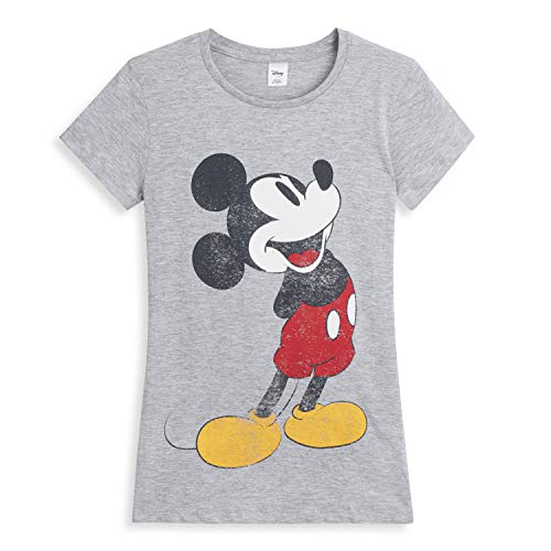 Disney Camisetas Mujer Manga Corta, Ropa Mujer Verano Algodon Suave, Camiseta Mujer Gris con Estampado Mickey Mouse, Regalos para Mujer Chica Adolescente Talla 36-50 (48)