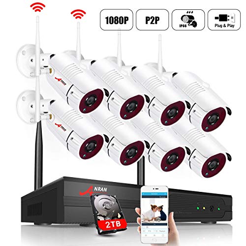 【el más Nuevo】 ANRAN 1080P Kit de Cámaras Seguridad WiFi Vigilancia Inalámbrica Sistema de Cámara CCTV Inalámbrica Kit NVR 8CH con 8 IP Cámaras Exterior de Visión Nocturna, Acceso Remoto, P2P, 2TB HDD