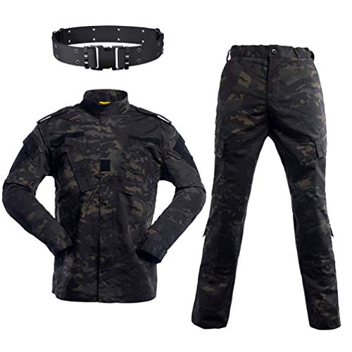 HAOYK Airsoft Paintball Trajes tácticos Hombres Caza Combate BDU Chaqueta de Uniforme Camisa y Pantalones con cinturón para Disparar Caza Juego de Guerra (XXL)