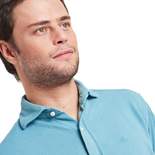 HOOK Camisa Polera Manga Larga para Hombre Color Liso Azul Claro - Tejido Polo Piqué Cuello Italiano - 100% Algodón Regular Fit - 3097