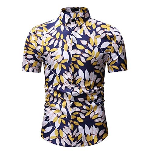 Jinyuan Camisa De Hombre Camisa Hawaiana De Playa con Estampado De Palmeras De Estilo Veraniego Camisa Hawaiana Casual De Manga Corta para Hombre Dorado L