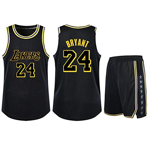 Lebron James # 23 Kobe Bryant # 24 Lakers Basketball Jersey Hombre Camisetas + Shorts Traje - Sudadera sin Mangas de Secado rápido de Malla para niños/Adultos- Black 1-XXXL