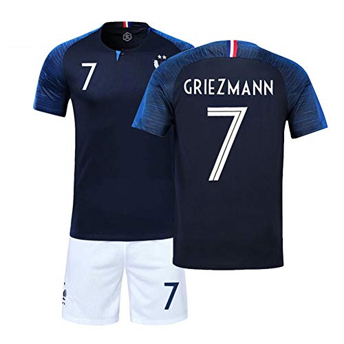 LJP - Equipación de la selección francesa de 2018 con dos estrellas de campeones (camiseta y pantalones cortos), Copa del Mundo de Fútbol, Federación Francesa de Fútbol, color no.7, tamaño 20