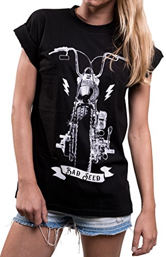 MAKAYA Oversize Top Motorista Manga Corta - Anarchy Chopper - Camiseta Moto Mujer Negro M