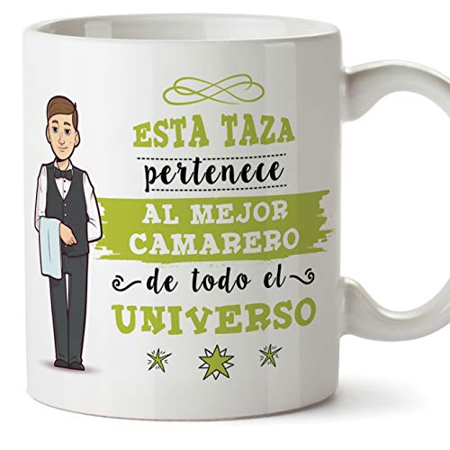 MUGFFINS Camarero Tazas Originales de café y Desayuno para Regalar a Trabajadores Profesionales - Esta Taza Pertenece al Mejor Camarero del Universo - Cerámica 350 ml