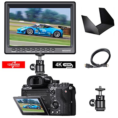 Neewer F100 7" 1280x800 IPS Pantalla Monitor de Campo de Cámara Soporte 4k Entrada Video HDMI para DSLR Cámara sin Espejo SONY A7S II A6500 Panasonic GH5 Canon 5D Mark IV y más (Batería no incluida) Neewer F100 7" 1280x800 IPS Pantalla Monitor de Campo de Cámara Soporte 4k Entrada Video HDMI para DSLR Cámara sin Espejo SONY A7S II A6500 Panasonic GH5 Canon 5D Mark IV y más (Batería no incluida)