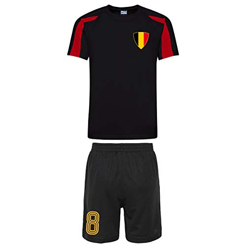 Print Me A Shirt Niños Personalizables Bélgica Belgium Belgique Camiseta de fútbol y Pantalones Cortos hogar, Blanco/Negro Azabache