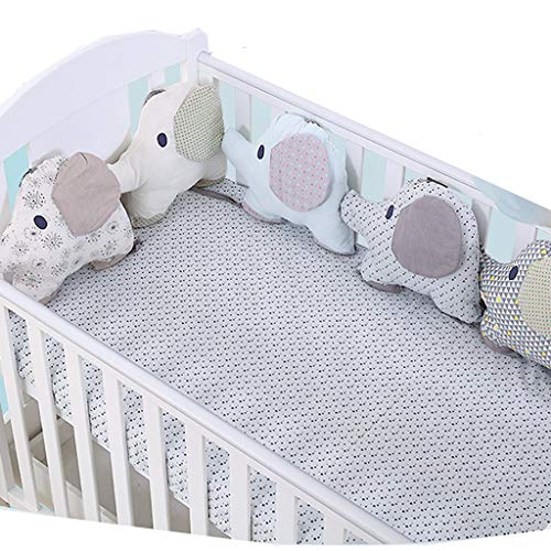 protector cuna,Creativo Baby Algodón Cot Liner Bumper, Adorable forma de elefante Polka Dot Star Crib Bed Bumper para Niños Pequeños - 6 piezas