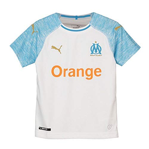 PUMA Olympique de Marseille Home Shirt Replica SS Kids Jersey, Unisex niños, White-Bleu Azur, 164