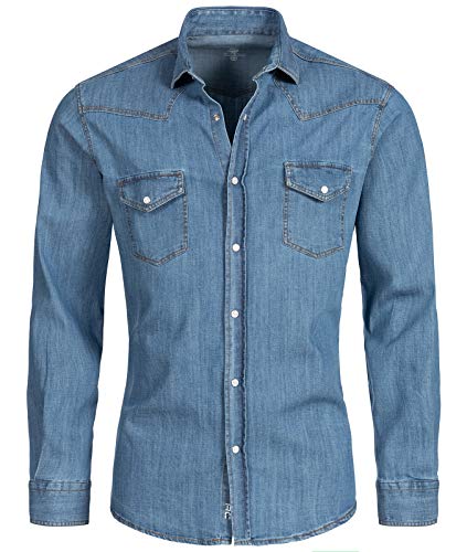 Rock Creek - Camisa vaquera para hombre, color azul, manga larga, corte normal, tallas S-XXL Azul claro H-199. M