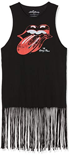Rolling Stones The Vintage Tongue Logo (Tassels) Camiseta, Negro (Black Black), 40 (Talla del Fabricante: Large) para Mujer